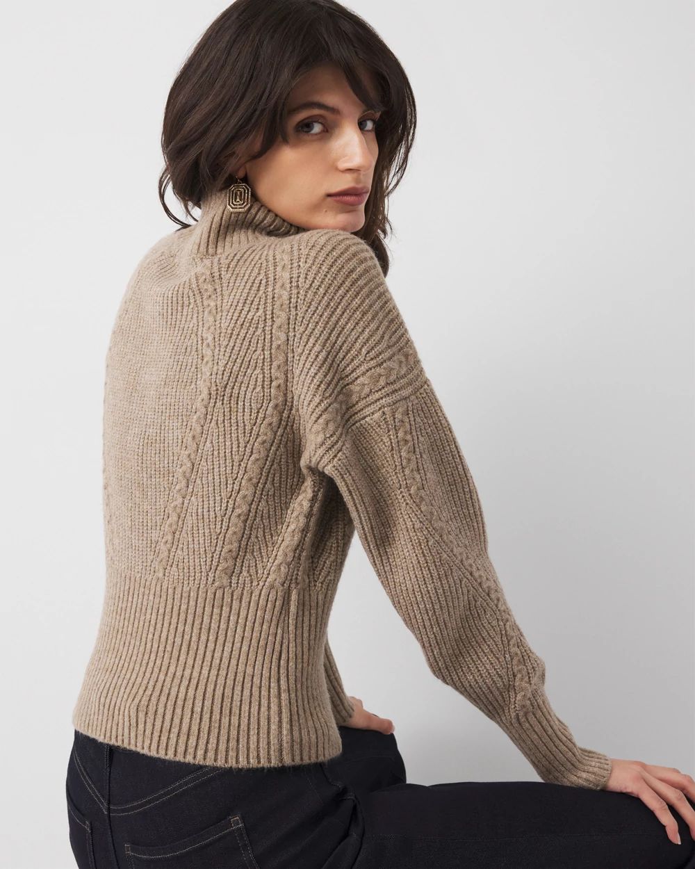 Mock Neck Cable Ribbed Sweater | White House Black Market